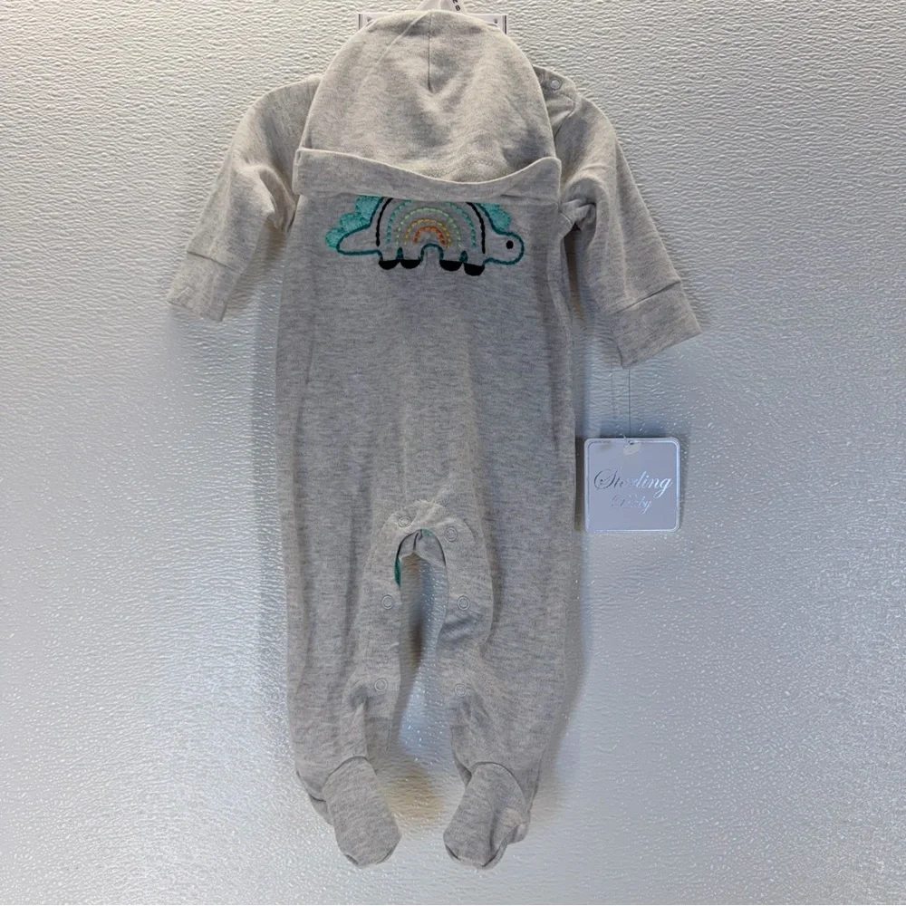 Sterling Baby‎ NB Dinosaur Footed Sleeper Hat Set Gray